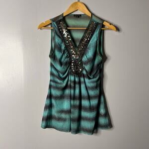 Soda Exchange Babydoll Y2K‎ Tank Fairy Sequin Forest Women's 8 Chiffon Flowy